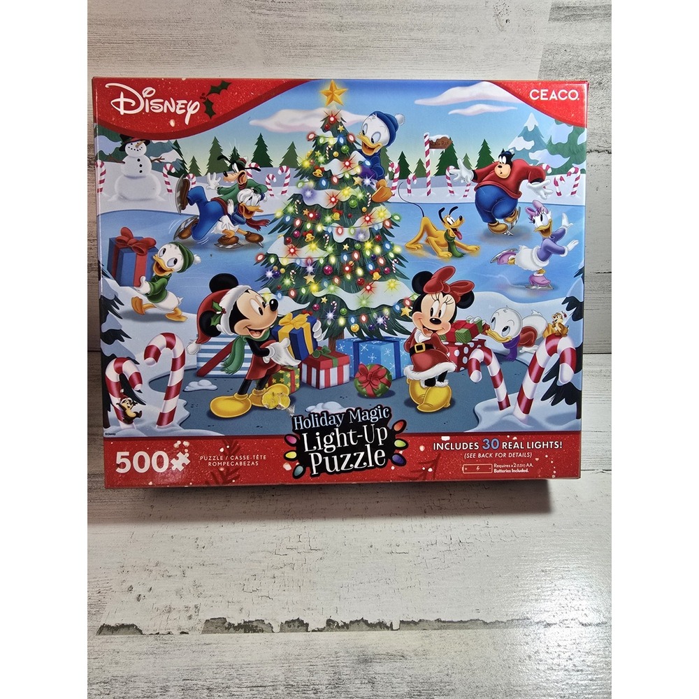 Disney Holiday Magic Light-Up Jigsaw Puzzle Ceaco 500 Piece Mickey Christmas LED